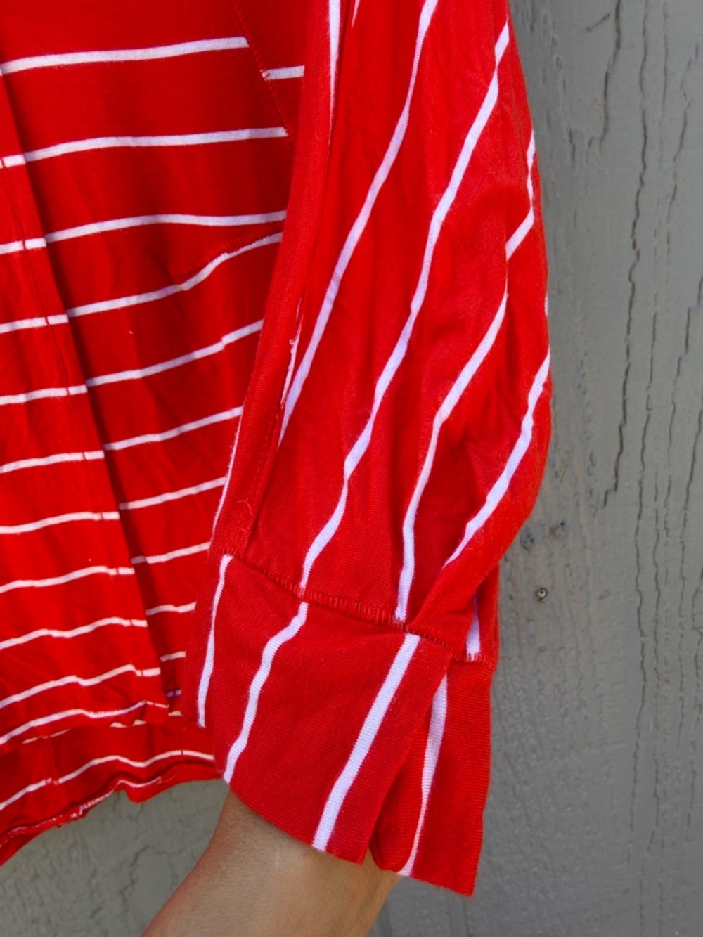 Free People We The Free Cant Fool Me Red Striped V-Neck Oversized Top - Picture 8 of 12